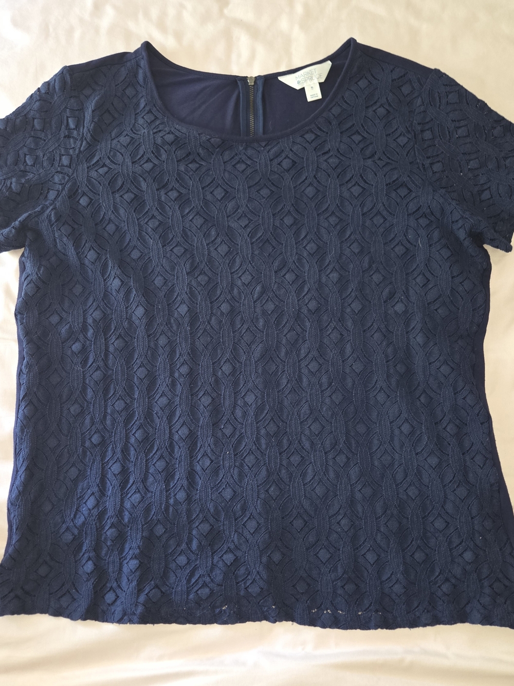 Marks & Spruce Navy Lace Short Sleeve Blouse XL